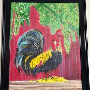 Hand painted chicken in frame